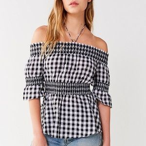 Urban Outfitters Gingham Off The Shoulder Peplum Top